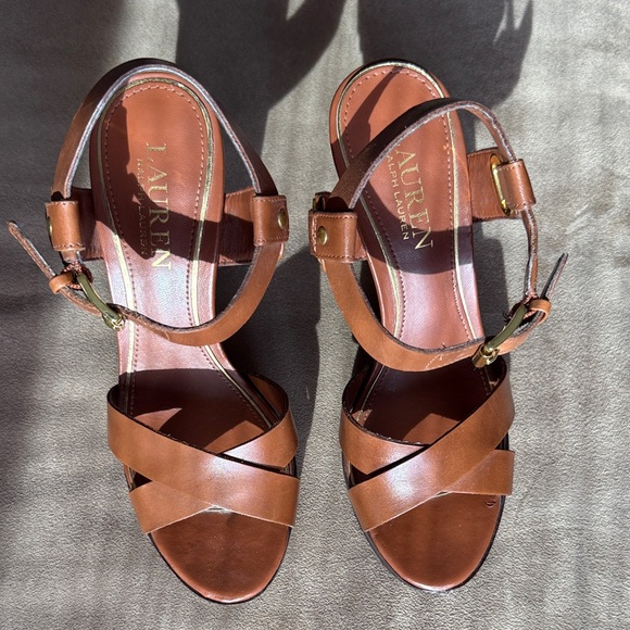 Ralph Lauren Brown Leather Sandals - Picture 1 of 4